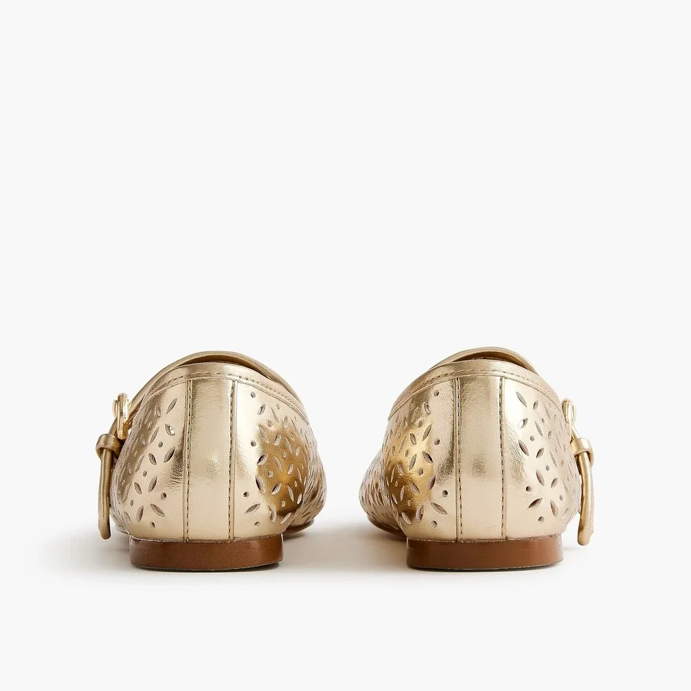 Girl's J. CREW Factory Perforated Metallic Mary Janes Shoes Buckles Party Size 4